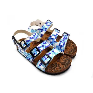 Blue, Dark Blue and Light Blue Color Square Patterned Clogs - CAL1903