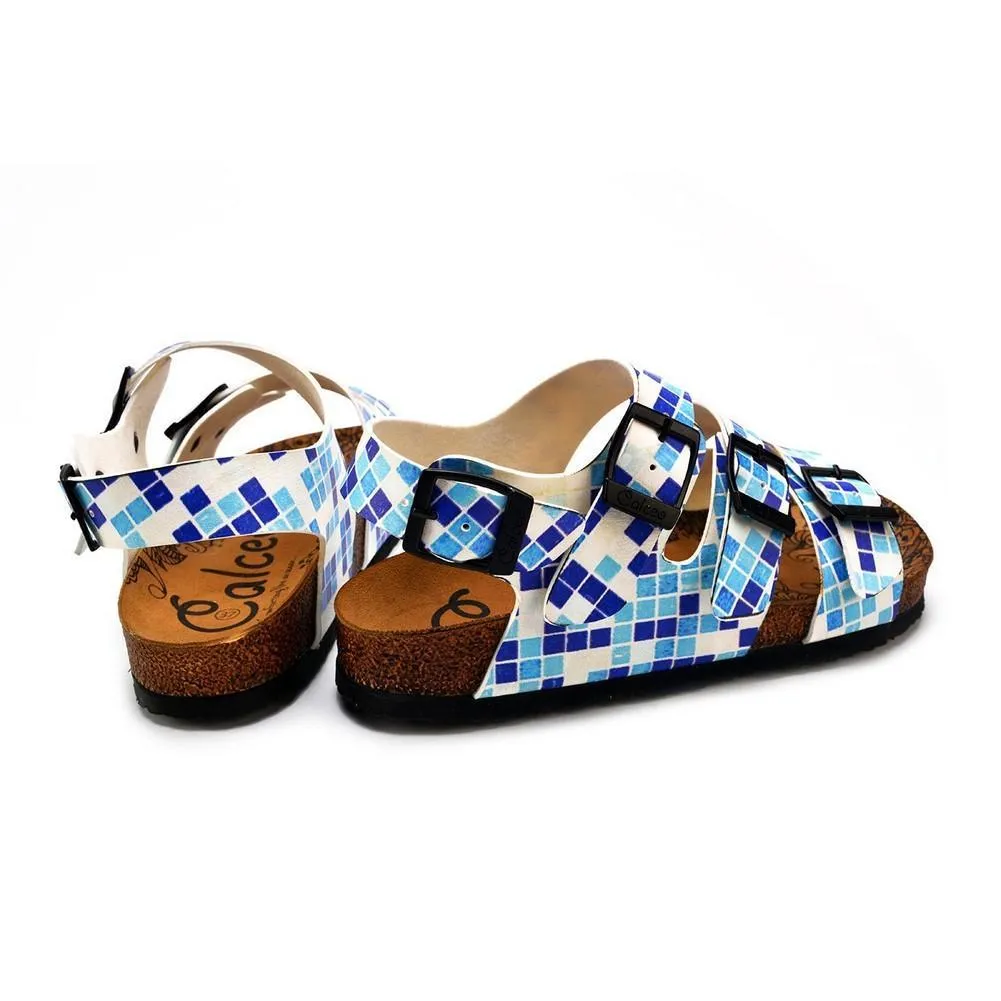 Blue, Dark Blue and Light Blue Color Square Patterned Clogs - CAL1903