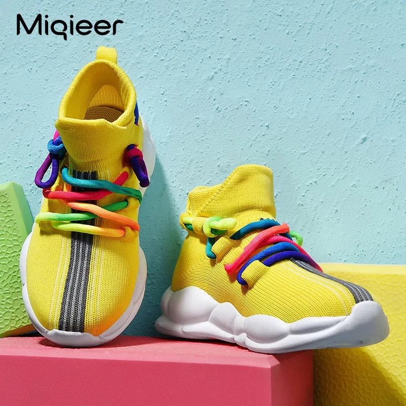 Boys Girls Breathable Sneakers Casual Knit Soft Anti-Slip Running Sports Shoes