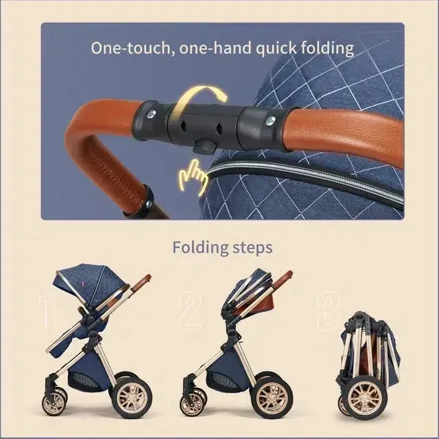 Brilliant Dark Blue Premium 3-in-1 Baby Stroller (Car Seat & Base Included)