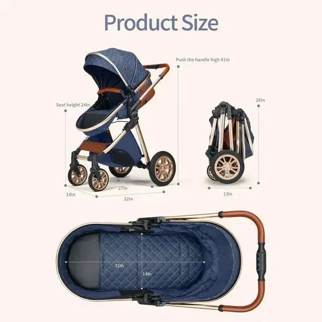 Brilliant Dark Blue Premium 3-in-1 Baby Stroller (Car Seat & Base Included)