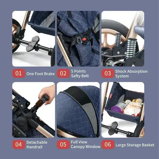 Brilliant Dark Blue Premium 3-in-1 Baby Stroller (Car Seat & Base Included)