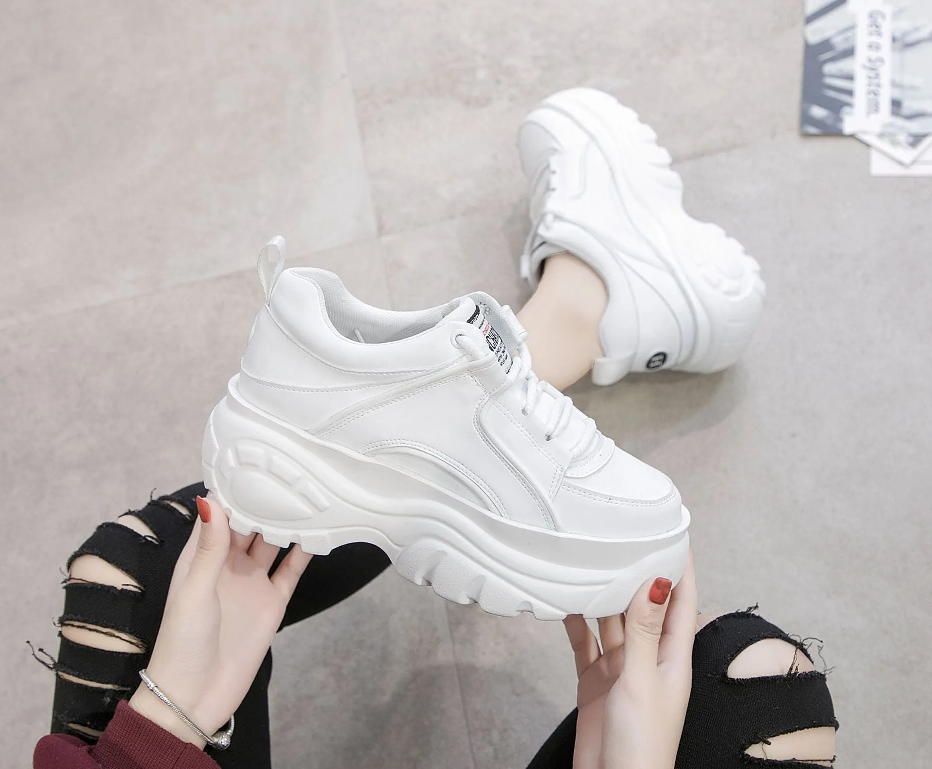 Casaul Shoes Woman High Platform Sneakers Breathable
