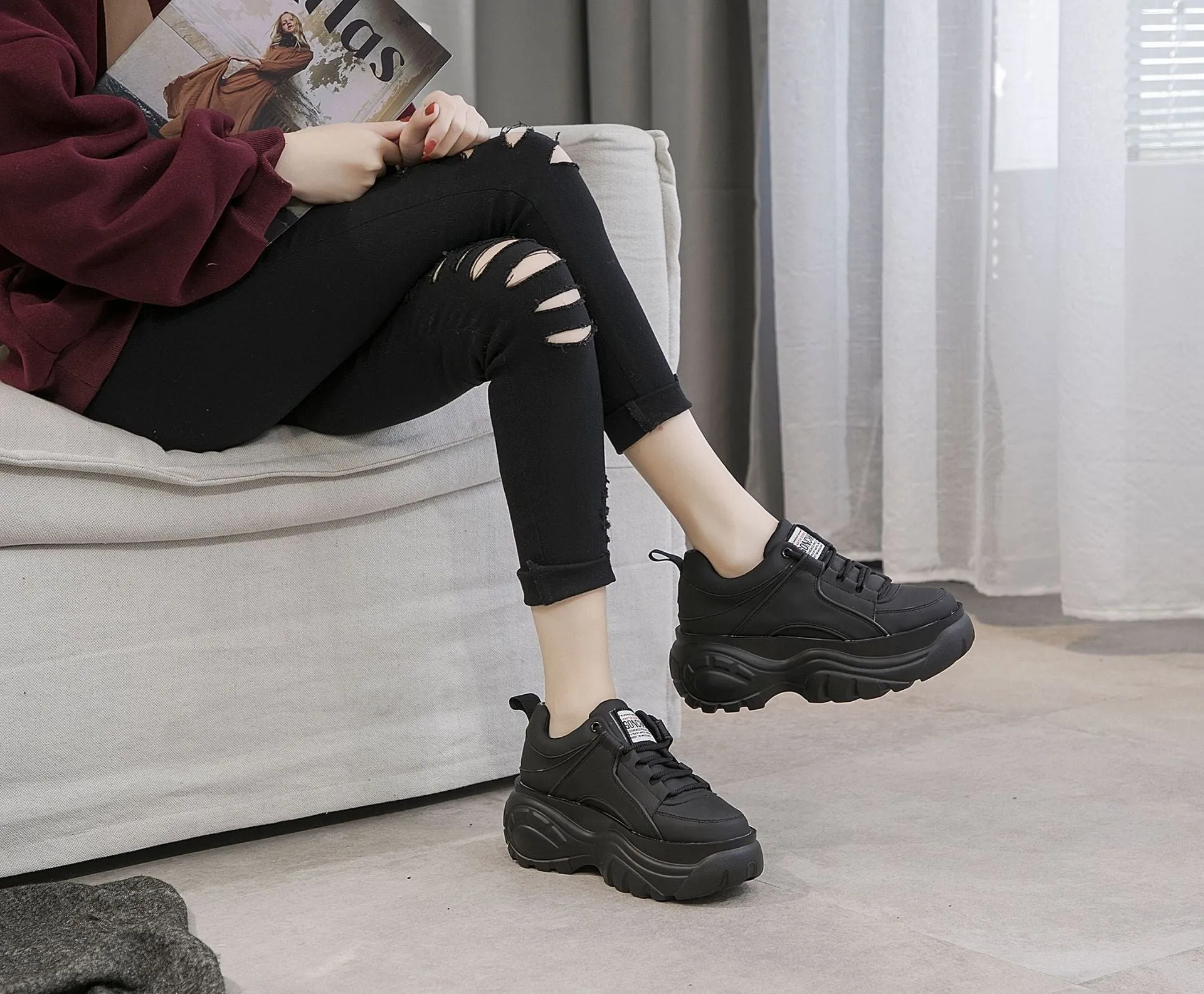 Casaul Shoes Woman High Platform Sneakers Breathable