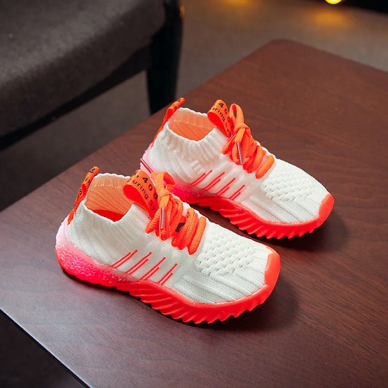 Child Sport Shoes Luminous Fashion Breathable Net Shoes Anti-Slippery Sneakers
