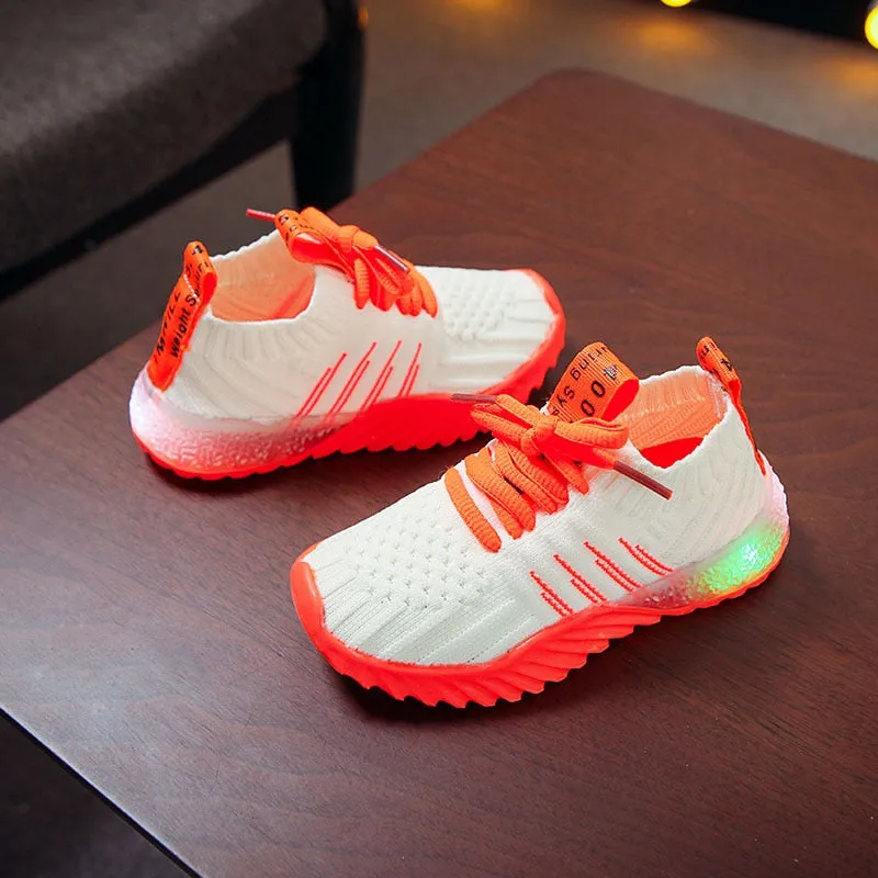 Child Sport Shoes Luminous Fashion Breathable Net Shoes Anti-Slippery Sneakers