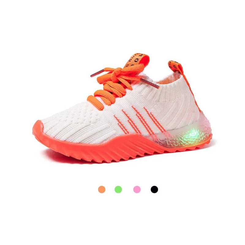Child Sport Shoes Luminous Fashion Breathable Net Shoes Anti-Slippery Sneakers