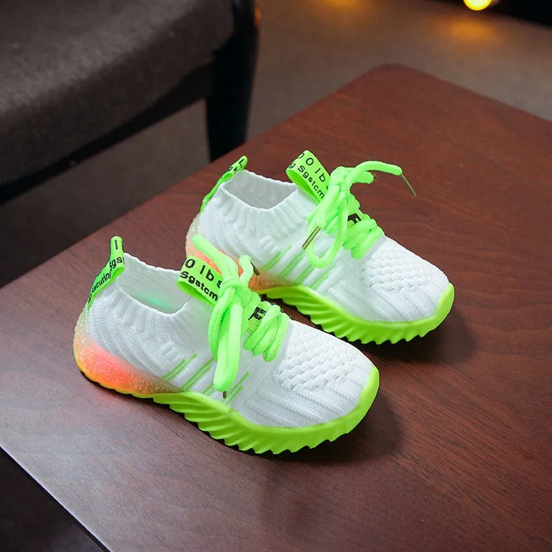 Child Sport Shoes Luminous Fashion Breathable Net Shoes Anti-Slippery Sneakers