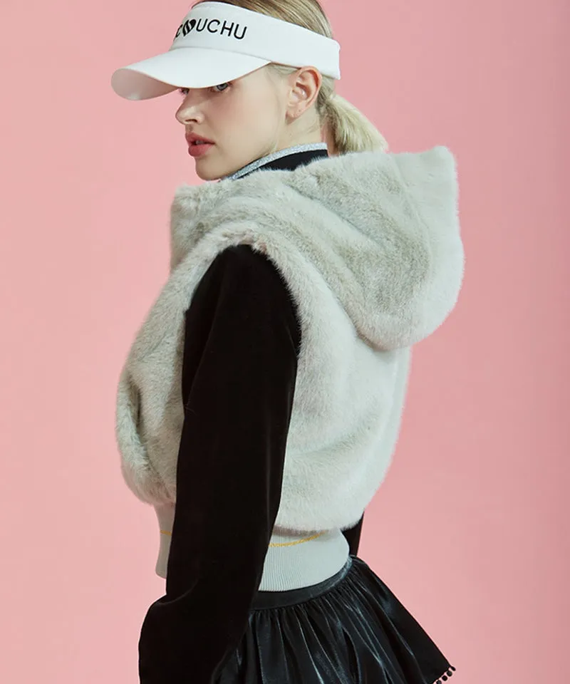 CHUCUCHU Fur Hooded Vest - Light Khaki