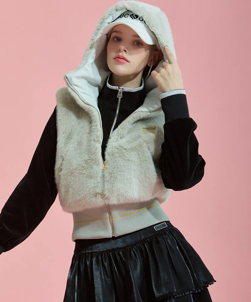 CHUCUCHU Fur Hooded Vest - Light Khaki