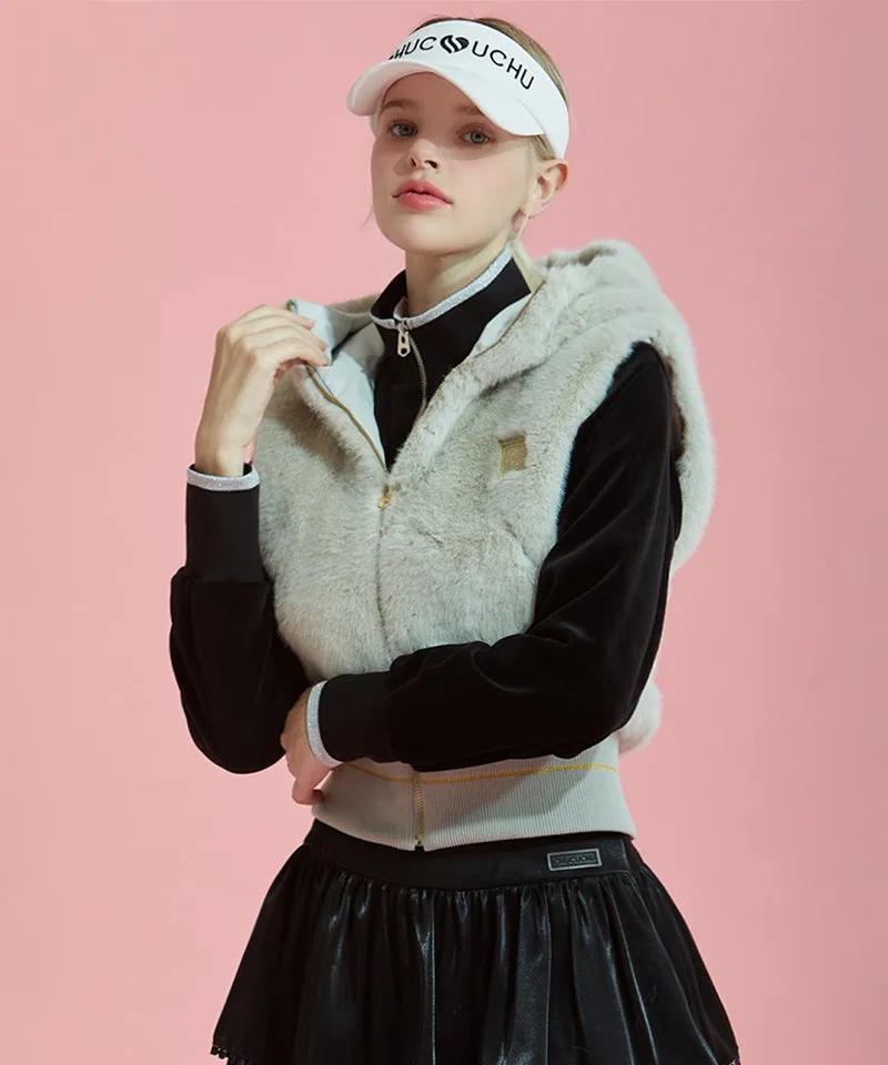 CHUCUCHU Fur Hooded Vest - Light Khaki