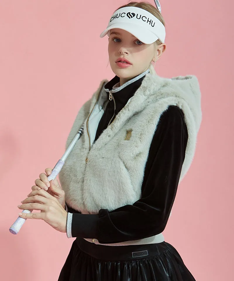 CHUCUCHU Fur Hooded Vest - Light Khaki