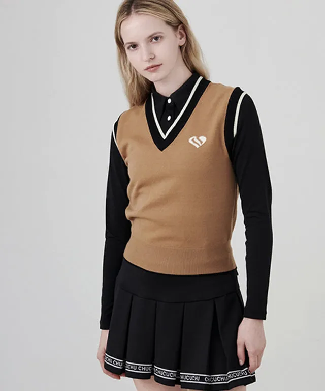 CHUCUCHU Heart Knit Vest - Beige