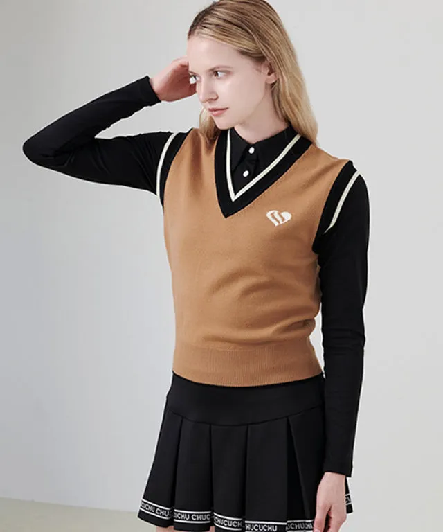 CHUCUCHU Heart Knit Vest - Beige