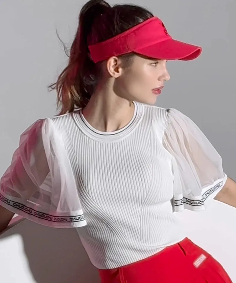 CHUCUCHU Mesh Wing Knit Top - White
