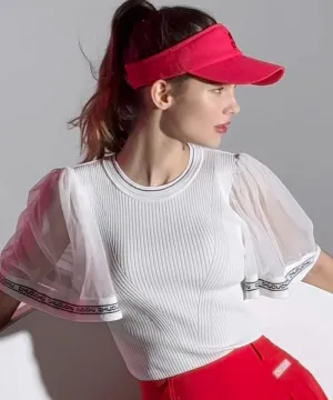 CHUCUCHU Mesh Wing Knit Top - White