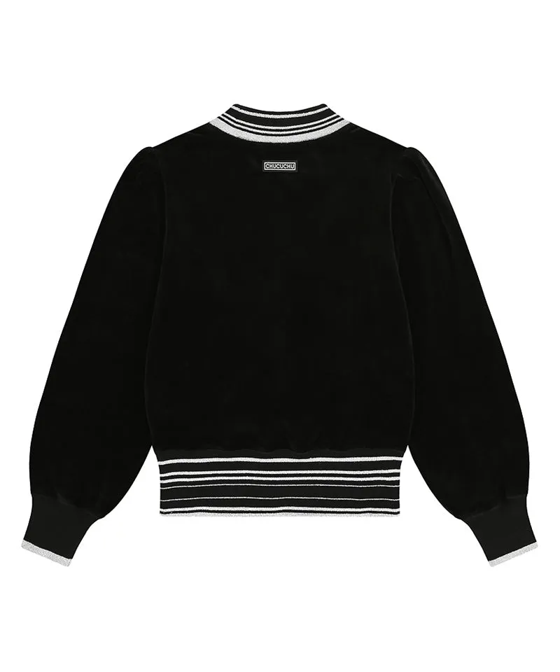 CHUCUCHU Velour Puff Crewneck - Black