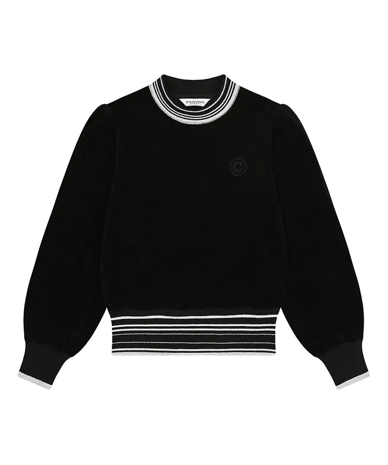 CHUCUCHU Velour Puff Crewneck - Black