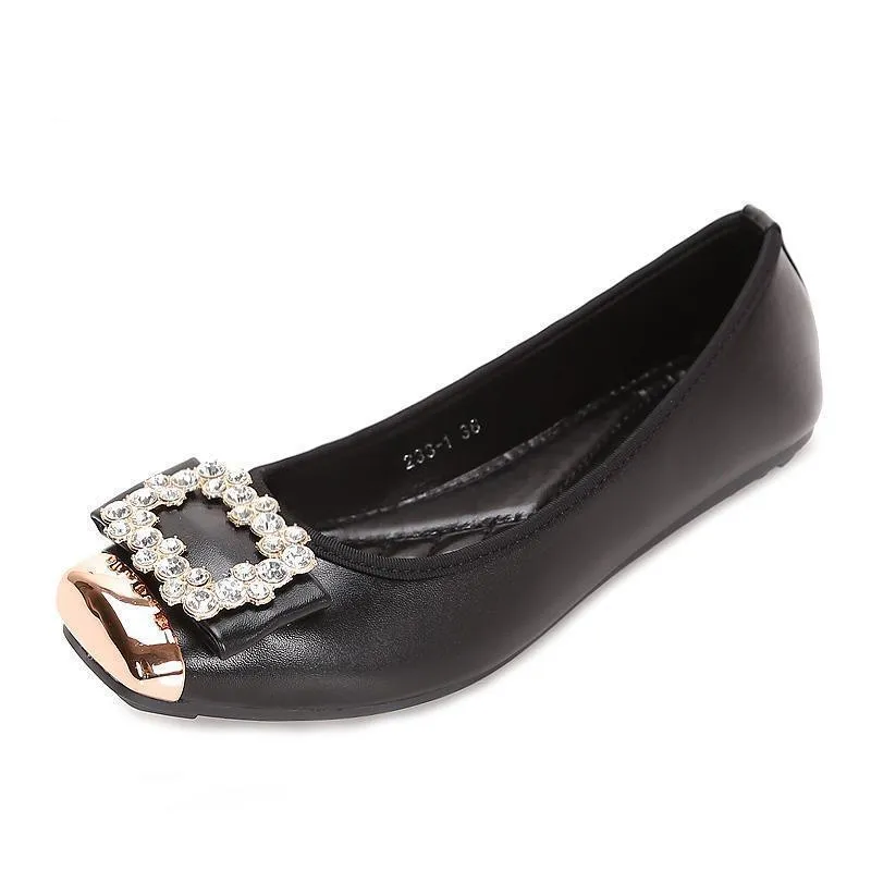 Comfortable Soft Leather Rhinestone Flats