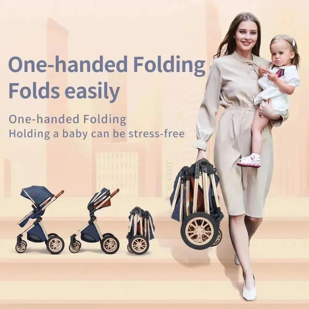 Creamy White Premium 3-in-1 Baby Stroller (Car Seat & Base Included)