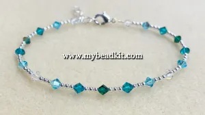 Crystal Bead & Silver Plated Bead Bracelet Kit (Green/Aqua Ombre)