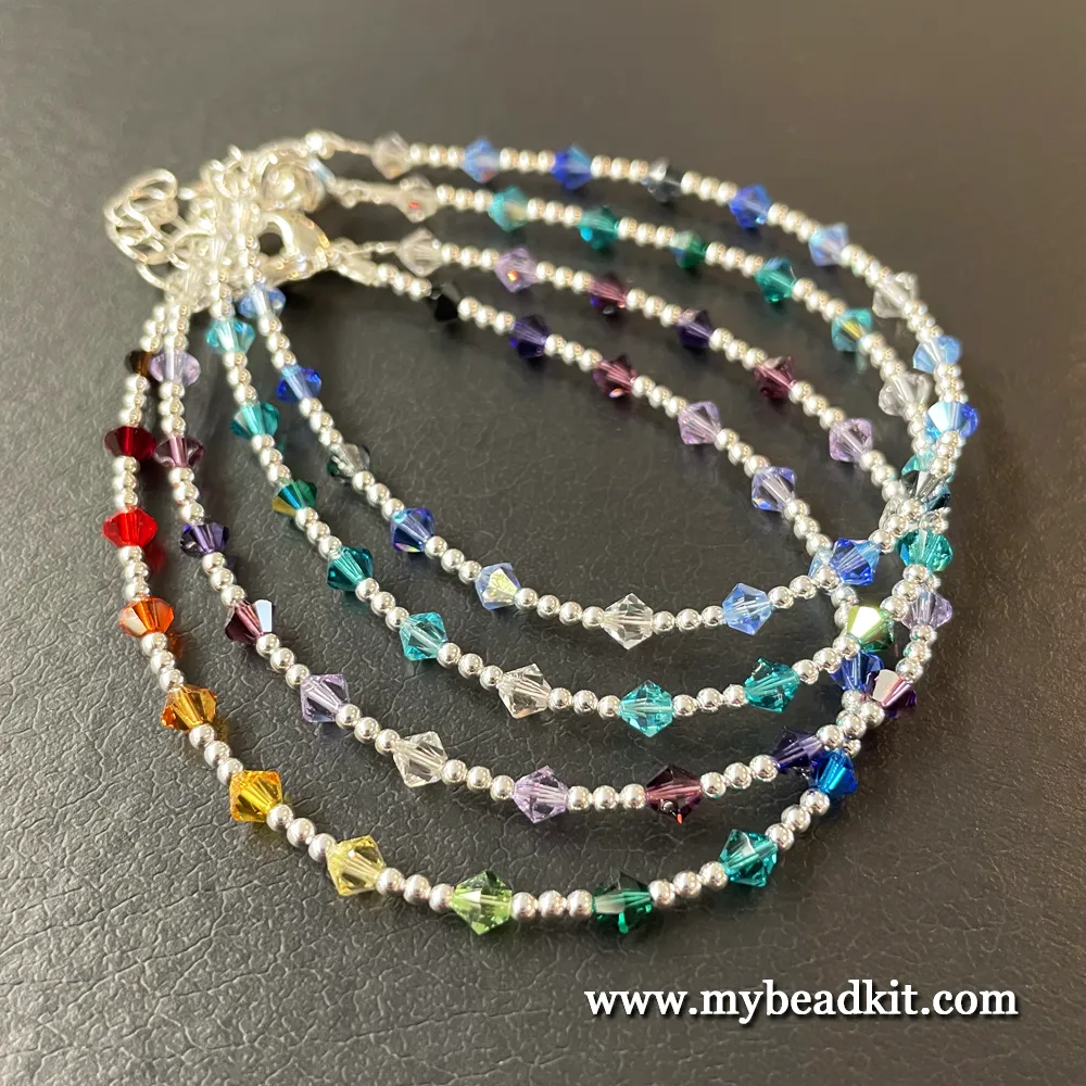 Crystal Bead & Silver Plated Bead Bracelet Kit (Green/Aqua Ombre)