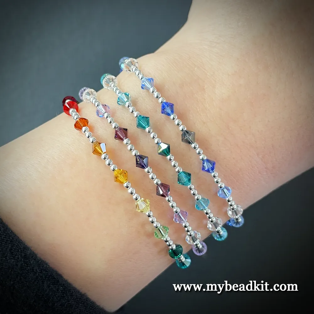 Crystal Bead & Silver Plated Bead Bracelet Kit (Green/Aqua Ombre)