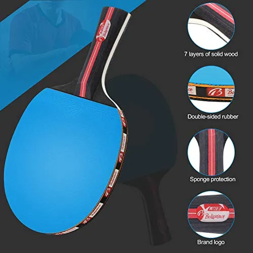 Fostoy Table Tennis Set, 4 Ping Pong Paddles with 8 Table Tennis Balls and Retractable Ping Pong Net, Ideal Indoor and Outdoor Ping Pong Sets, Perfect for Professional and Recreational Games (Blue)