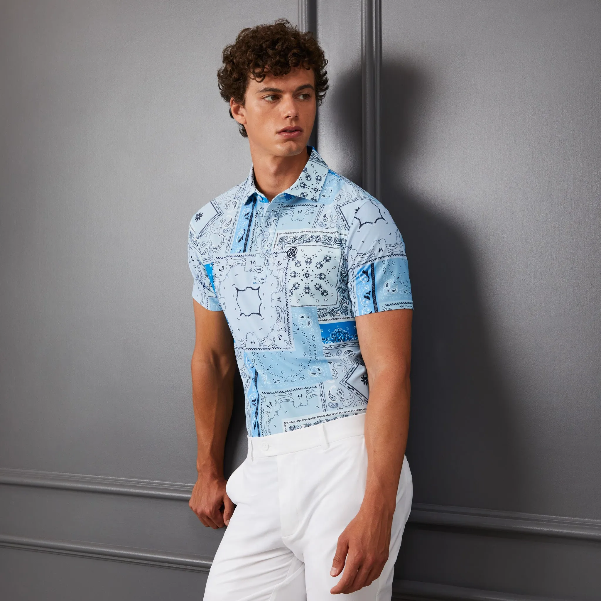 G/Fore Men's Bandana Tech Pique Slim Fit Polo: Sky