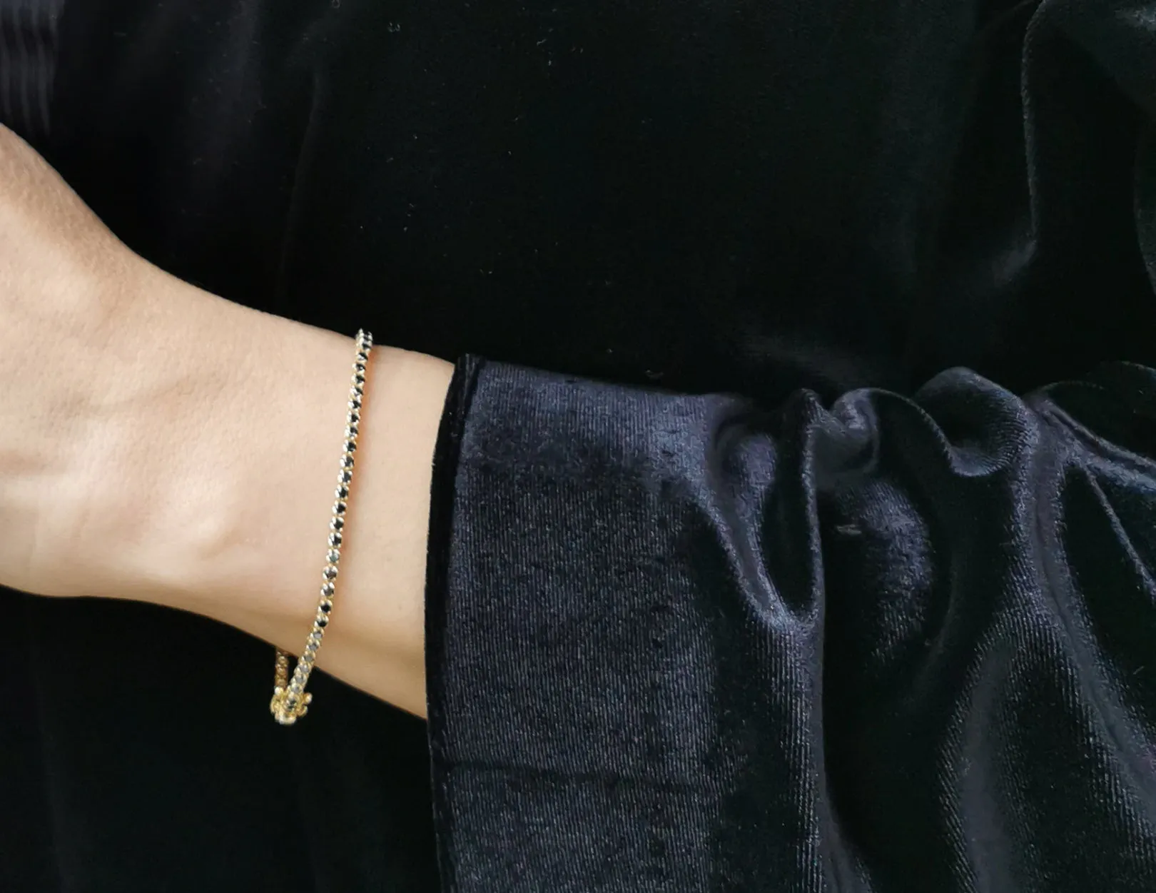 Gold Tennis Bracelet with Black Diamonds