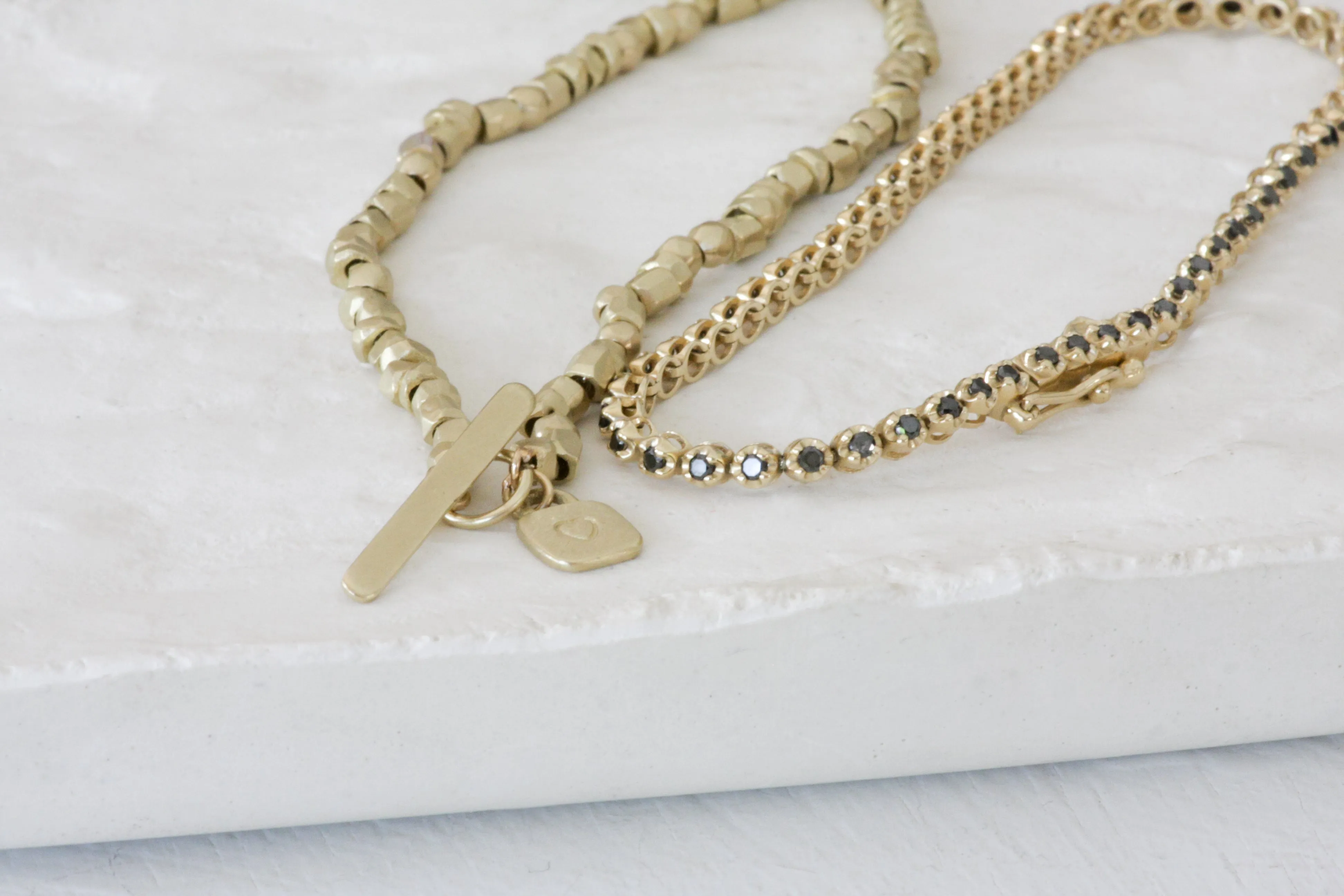 Gold Tennis Bracelet with Black Diamonds