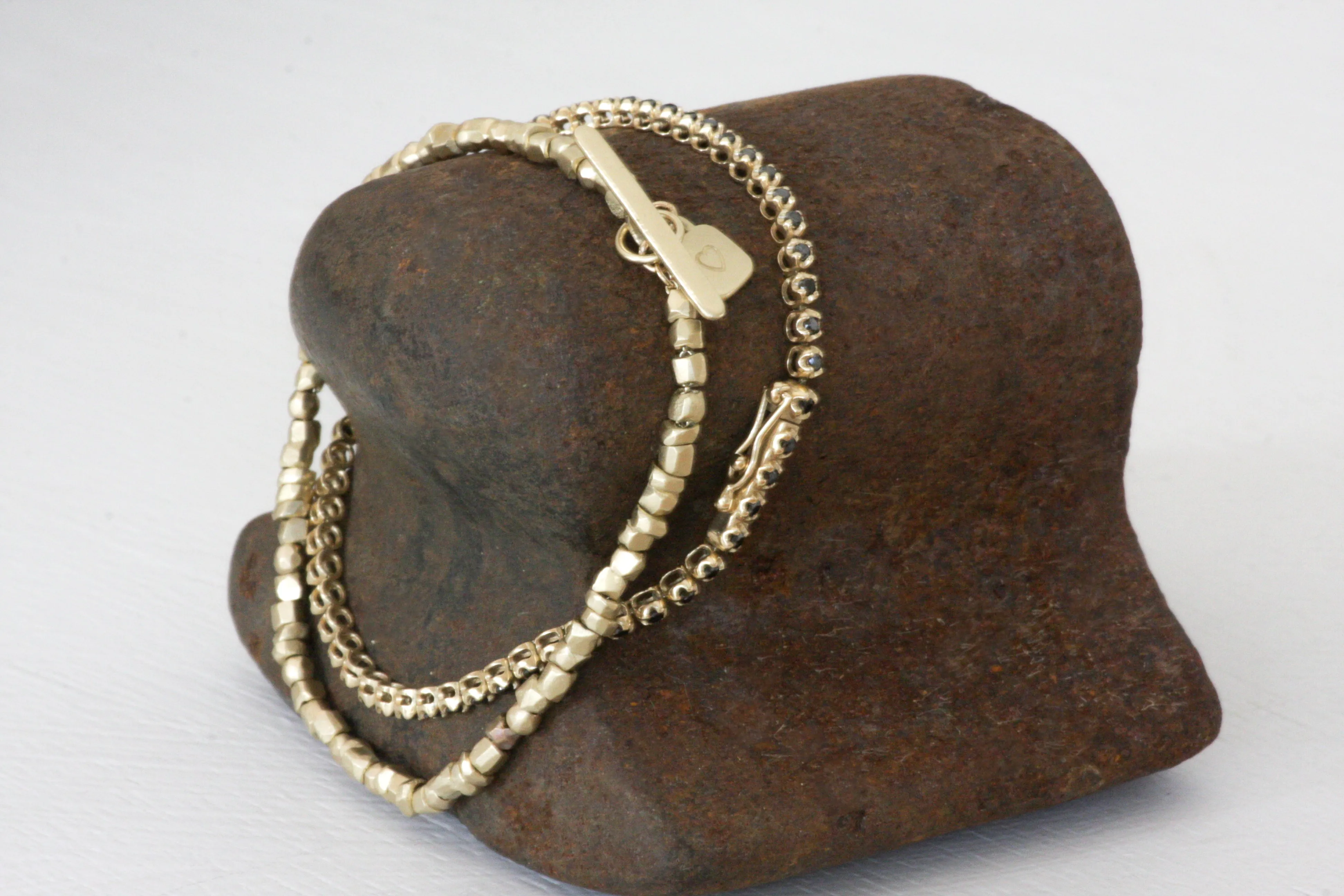 Gold Tennis Bracelet with Black Diamonds
