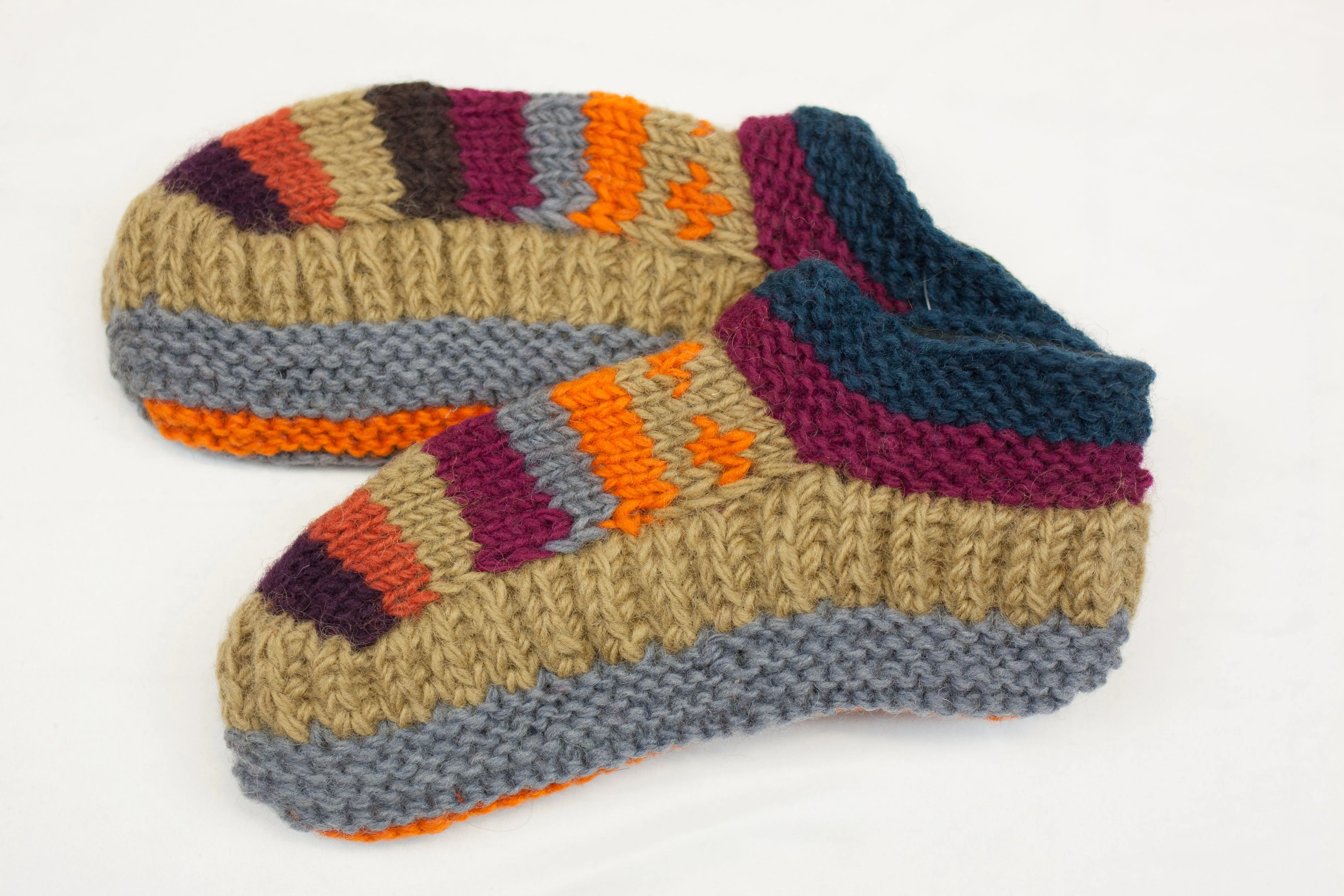 Hand knitted woolen room shoes with soft fleece liner - unisex