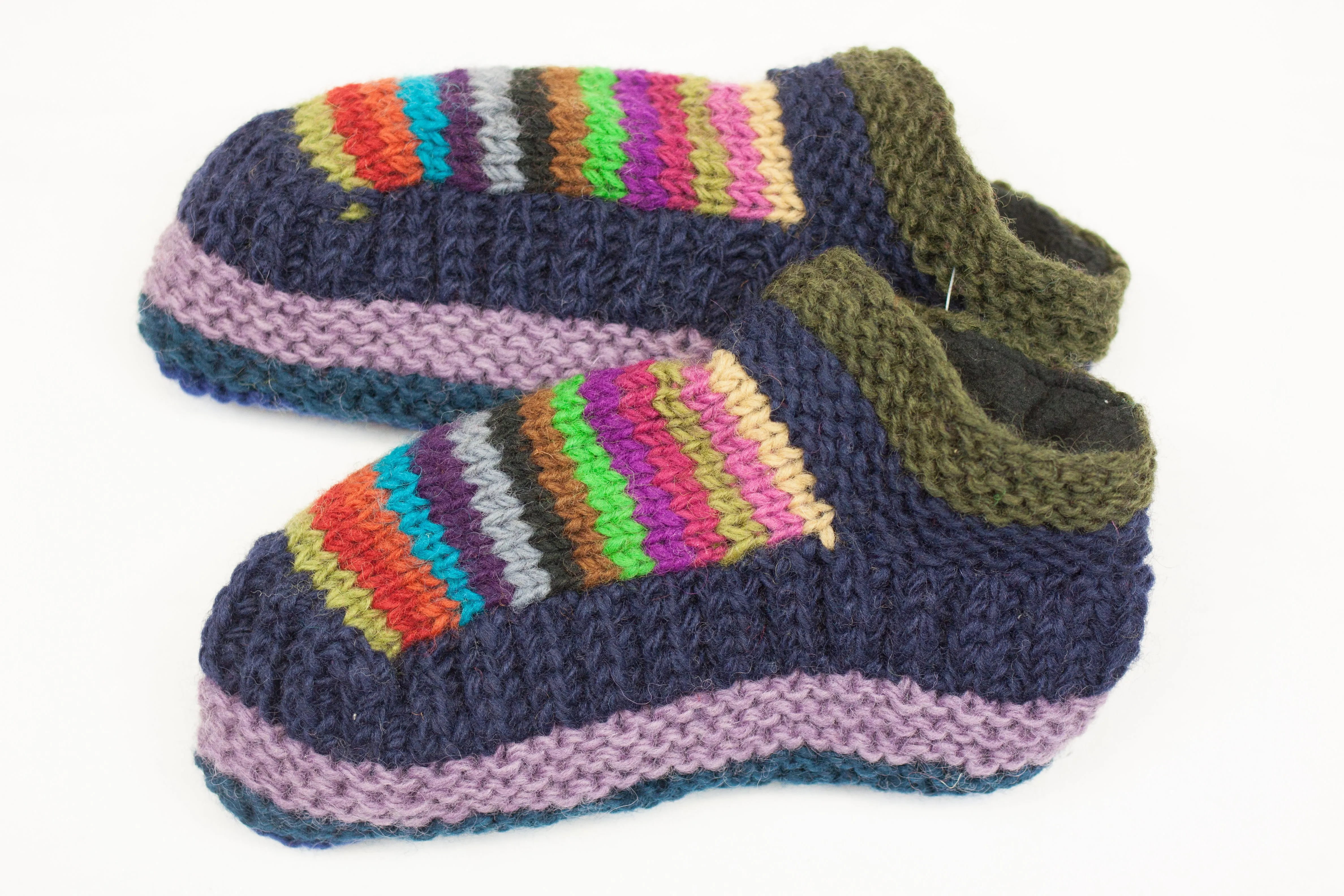 Hand knitted woolen room shoes with soft fleece liner - unisex