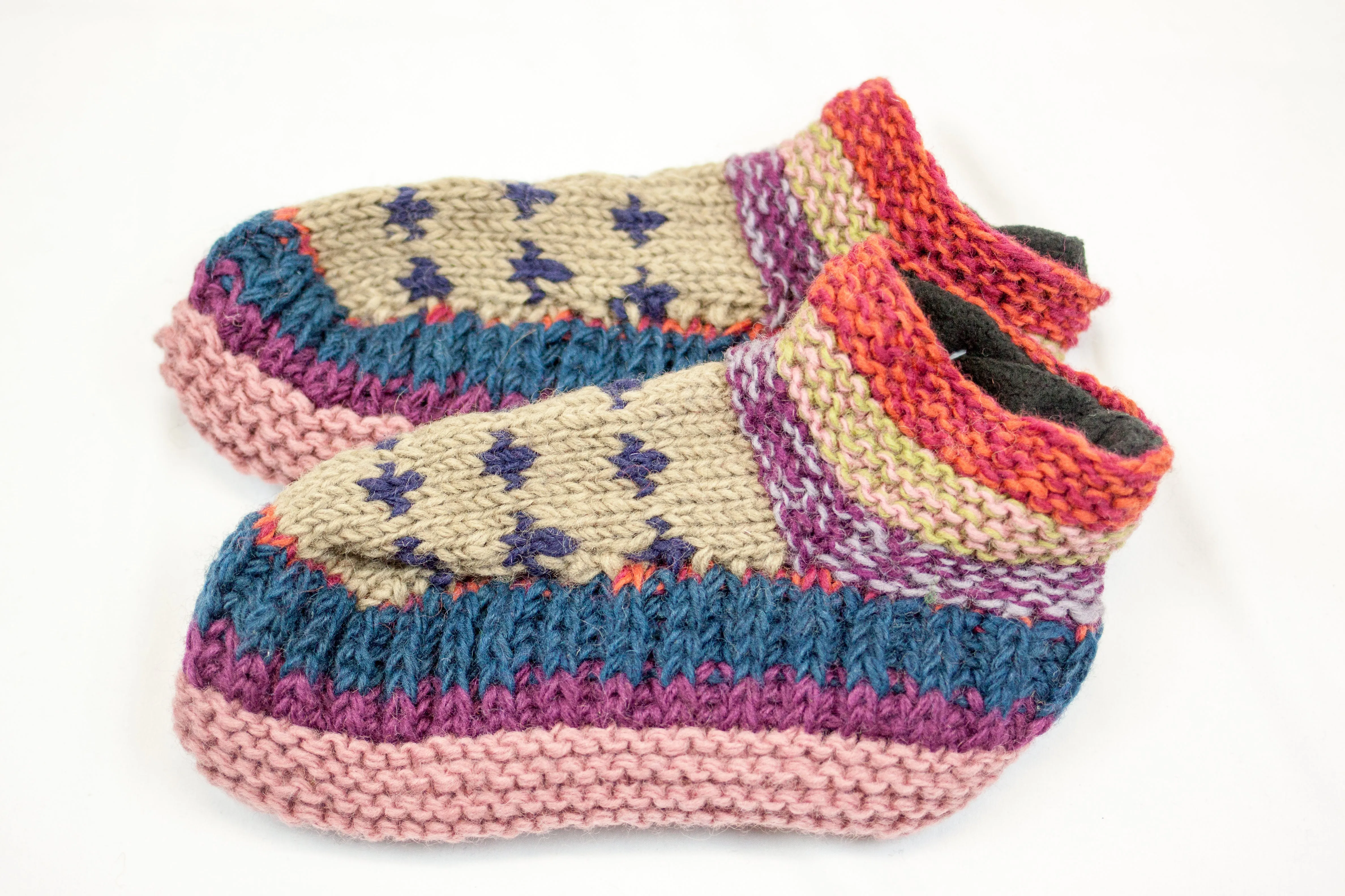 Hand knitted woolen room shoes with soft fleece liner - unisex