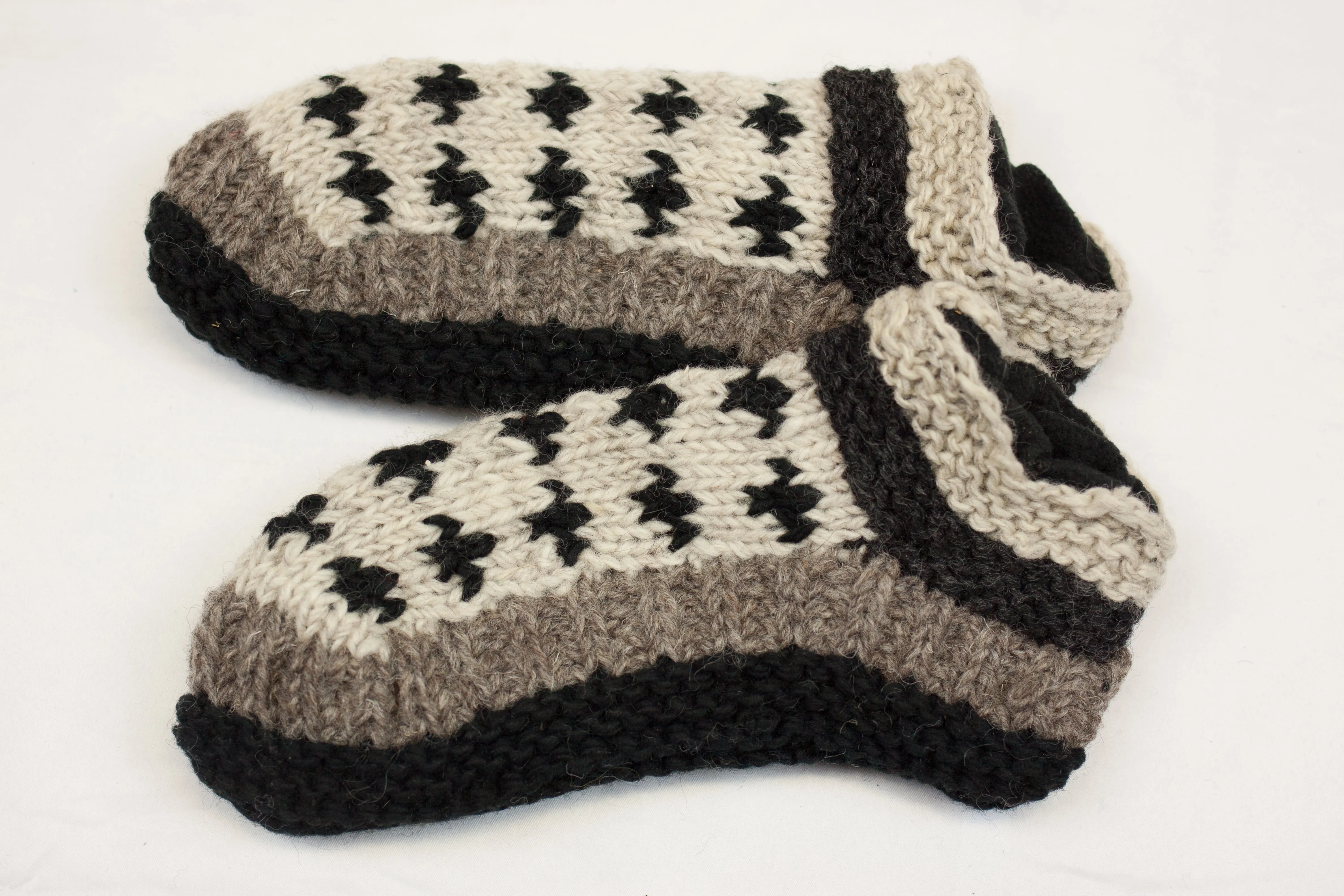Hand knitted woolen room shoes with soft fleece liner - unisex