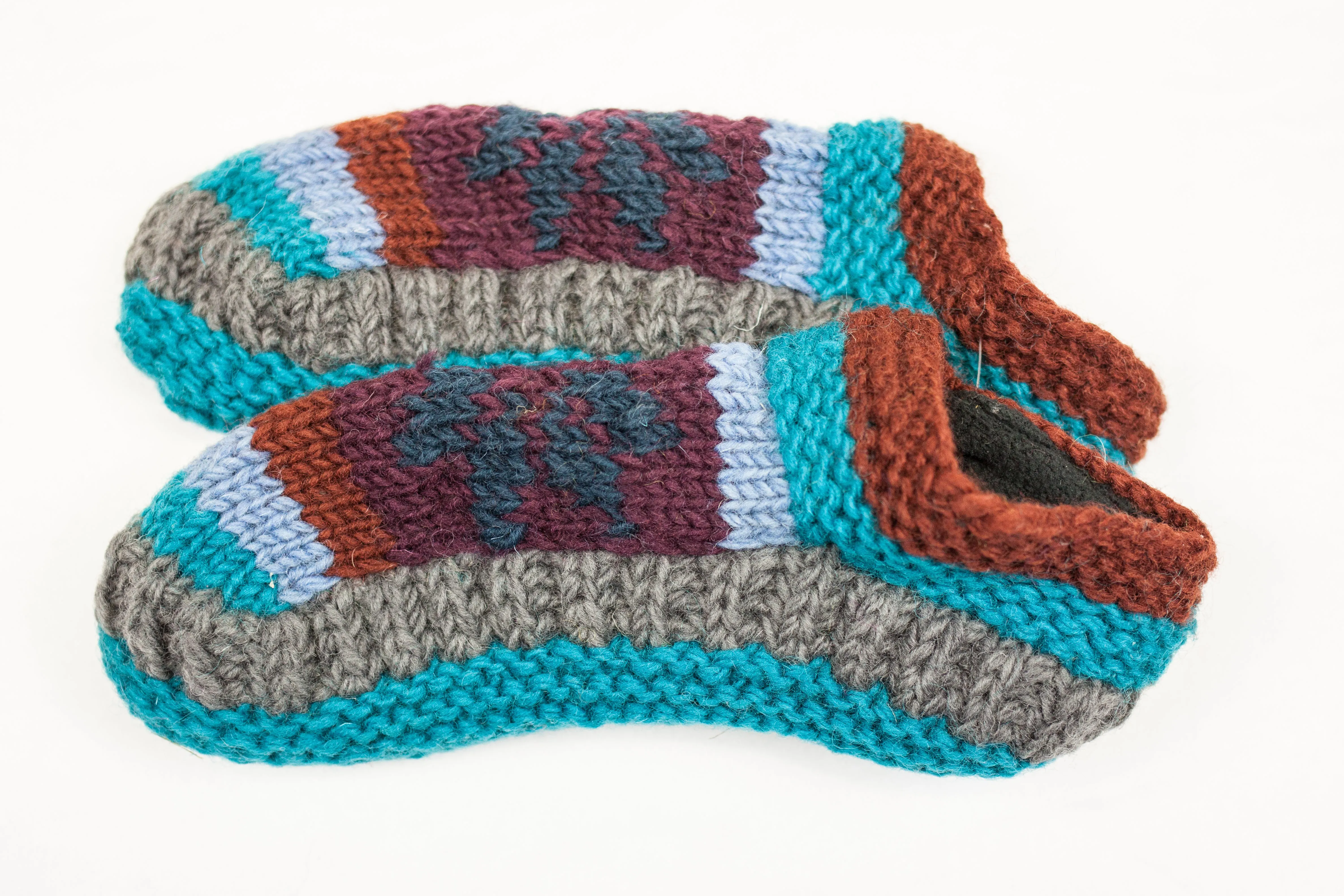 Hand knitted woolen room shoes with soft fleece liner - unisex