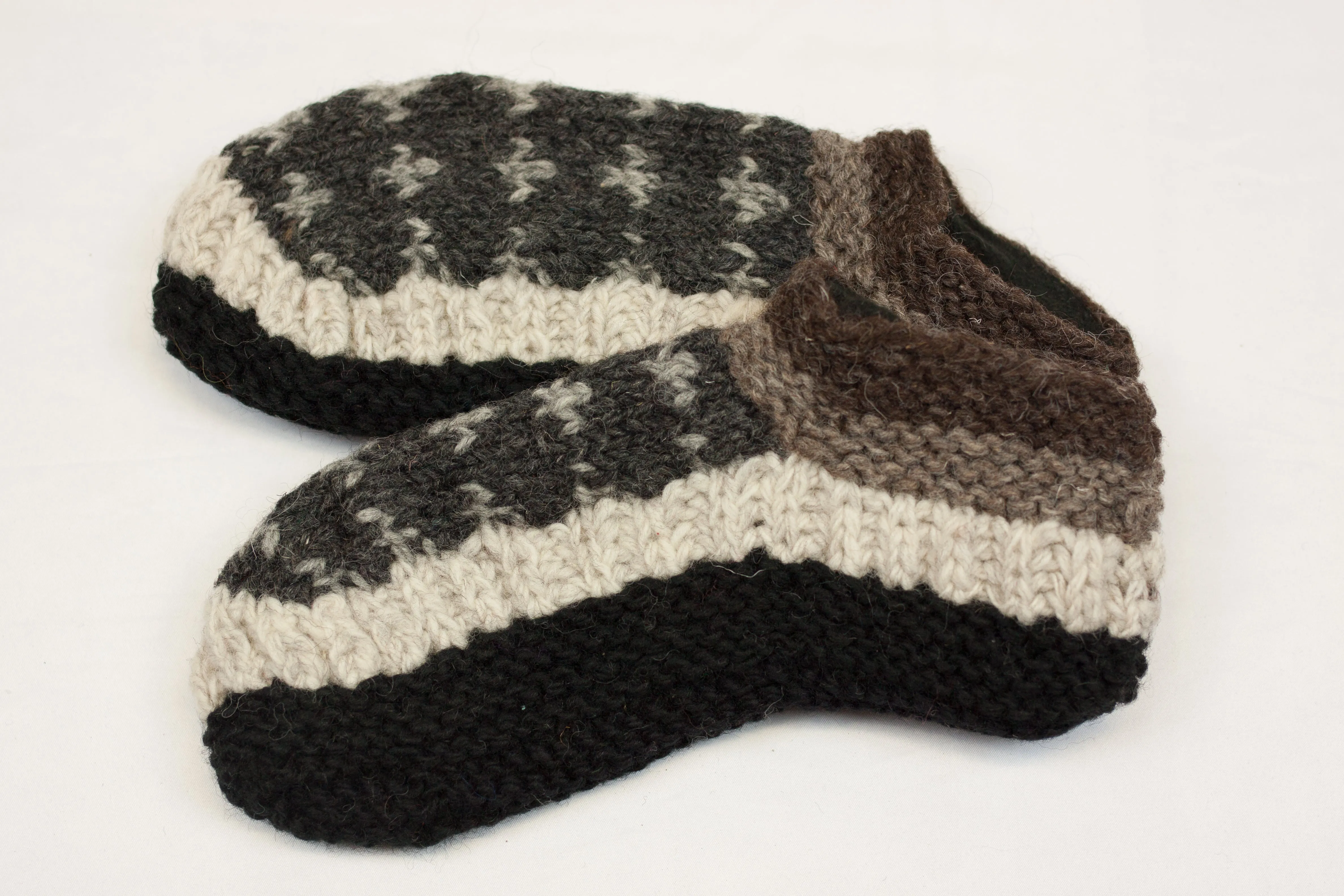 Hand knitted woolen room shoes with soft fleece liner - unisex