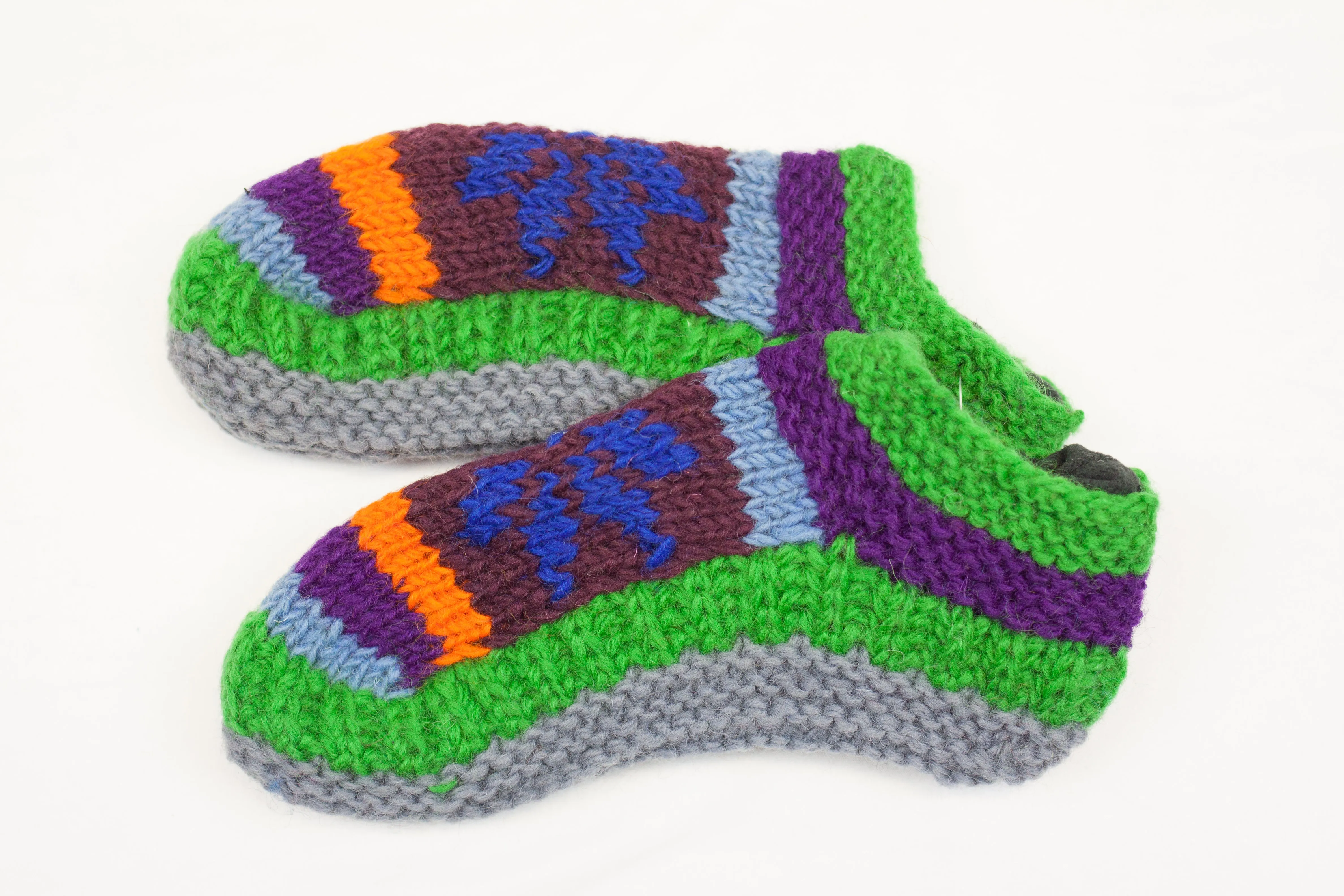 Hand knitted woolen room shoes with soft fleece liner - unisex