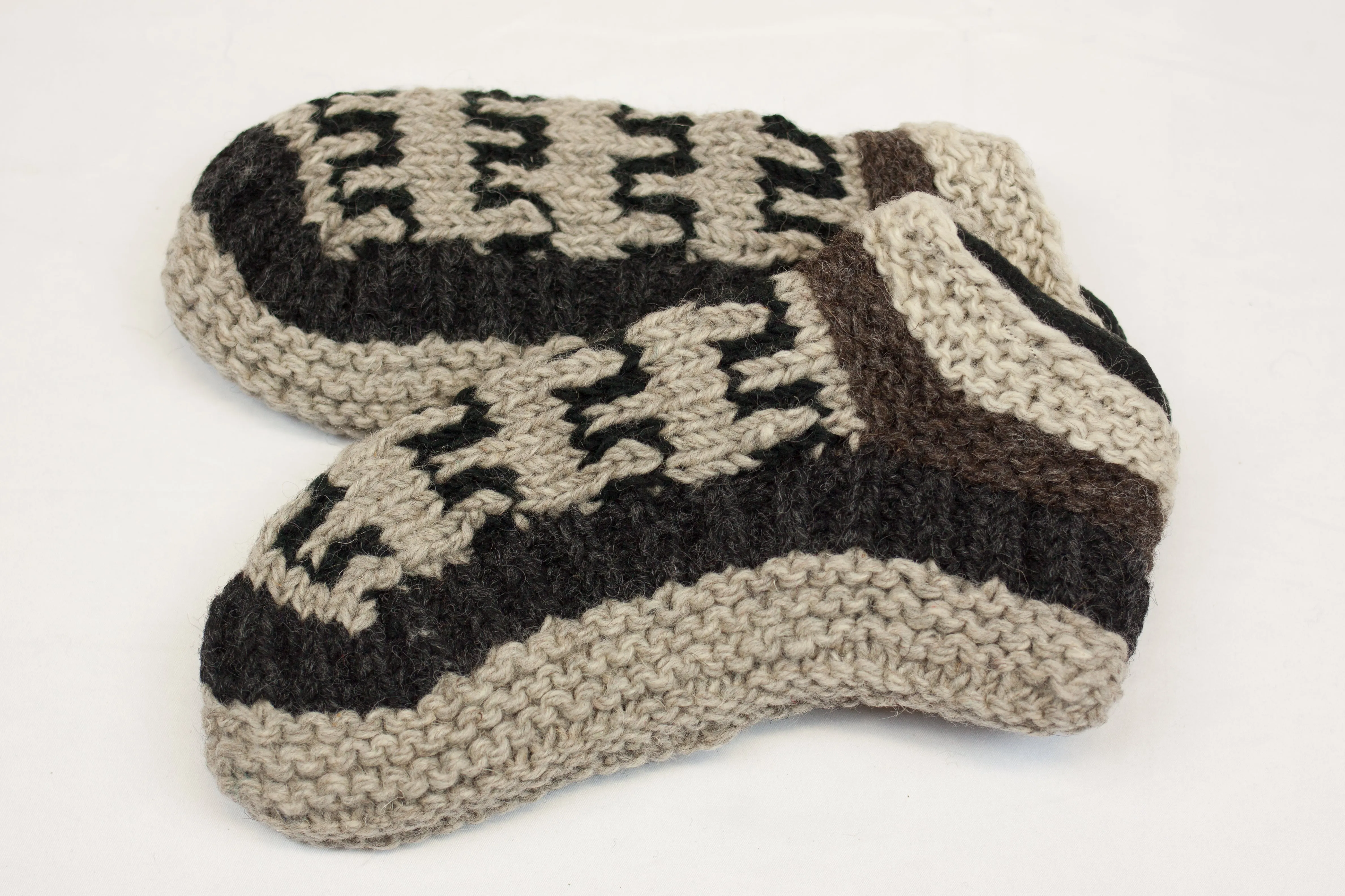 Hand knitted woolen room shoes with soft fleece liner - unisex