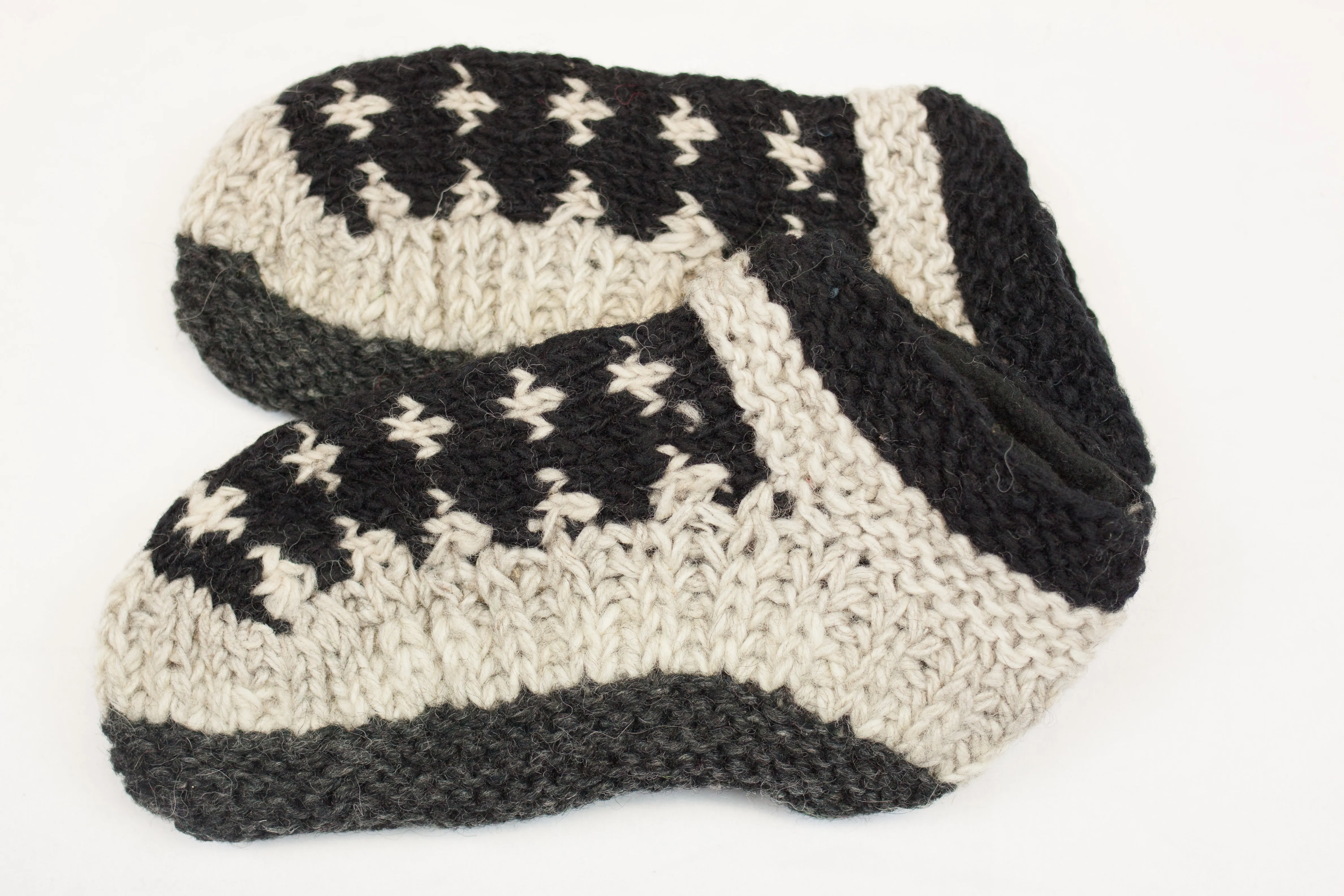 Hand knitted woolen room shoes with soft fleece liner - unisex