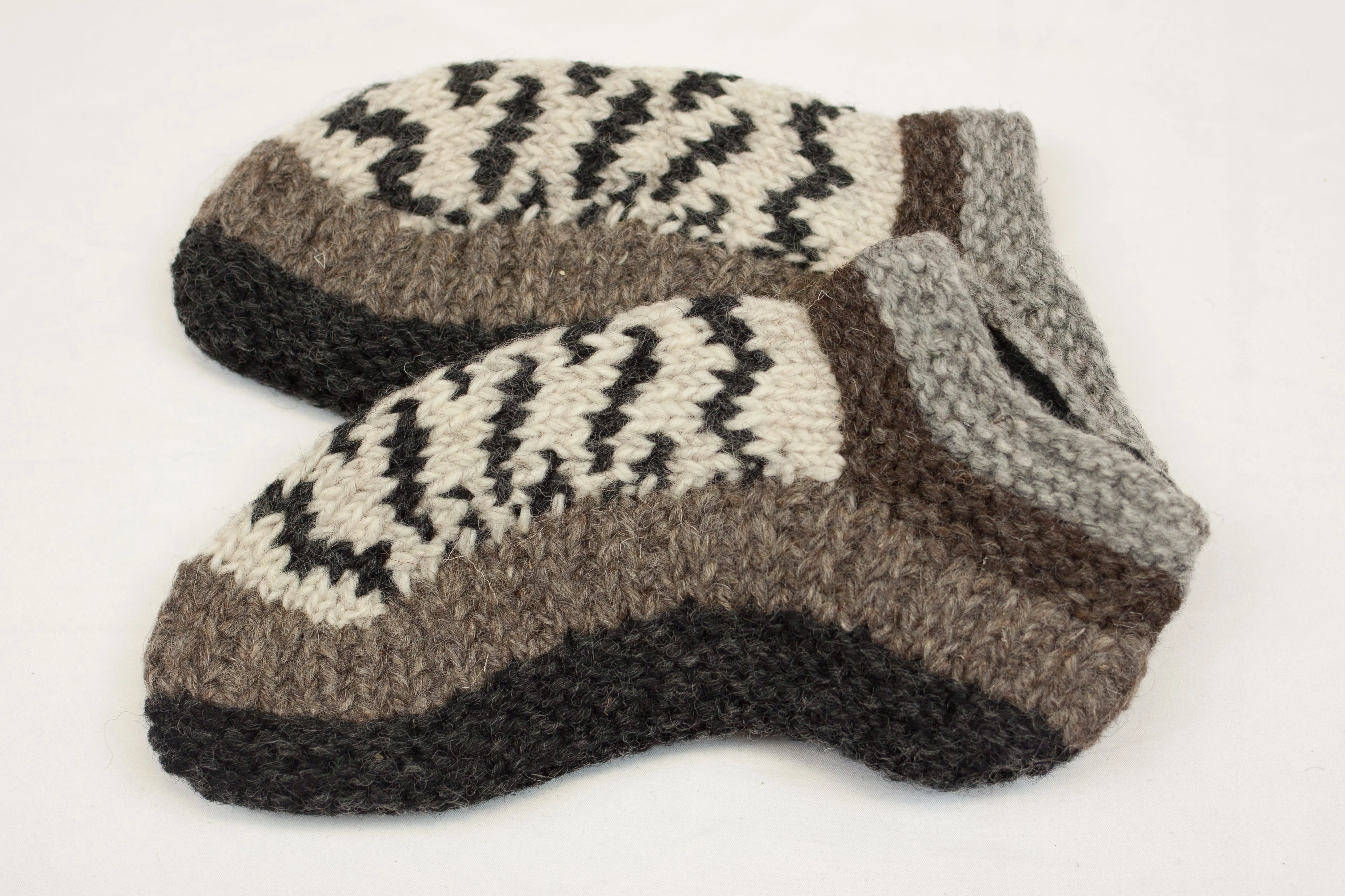 Hand knitted woolen room shoes with soft fleece liner - unisex