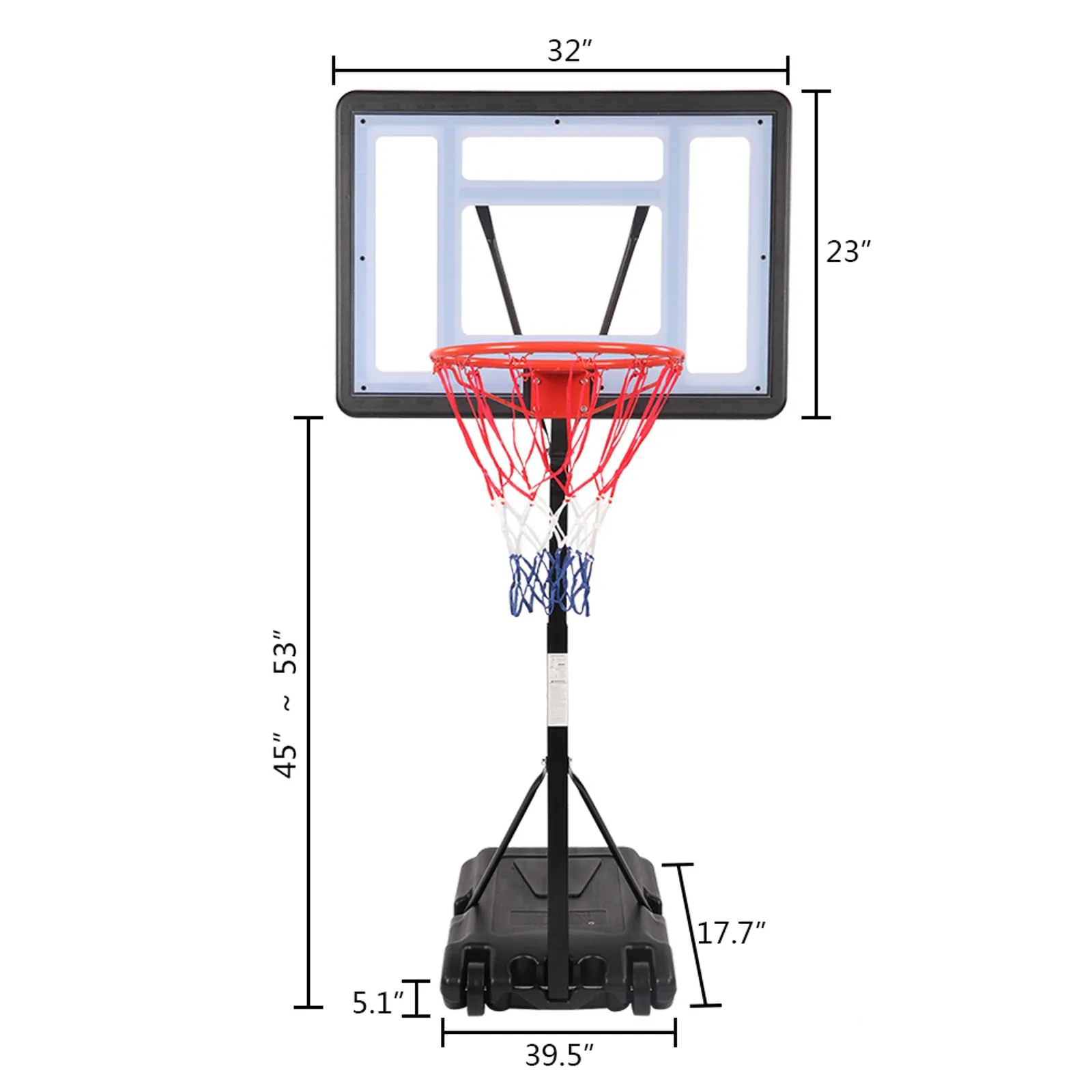 HY-B064S Portable Movable Swimming Pool PVC Transparent Backboard Basketball Stand (Basket Adjustment Height 1.15m-1.35m) Maximum Applicable For 7 # Ball