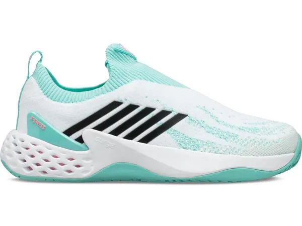 K-Swiss Women's W Aero Knit Tennis Shoes in White/Aruba Blue/Soft Neon Pink