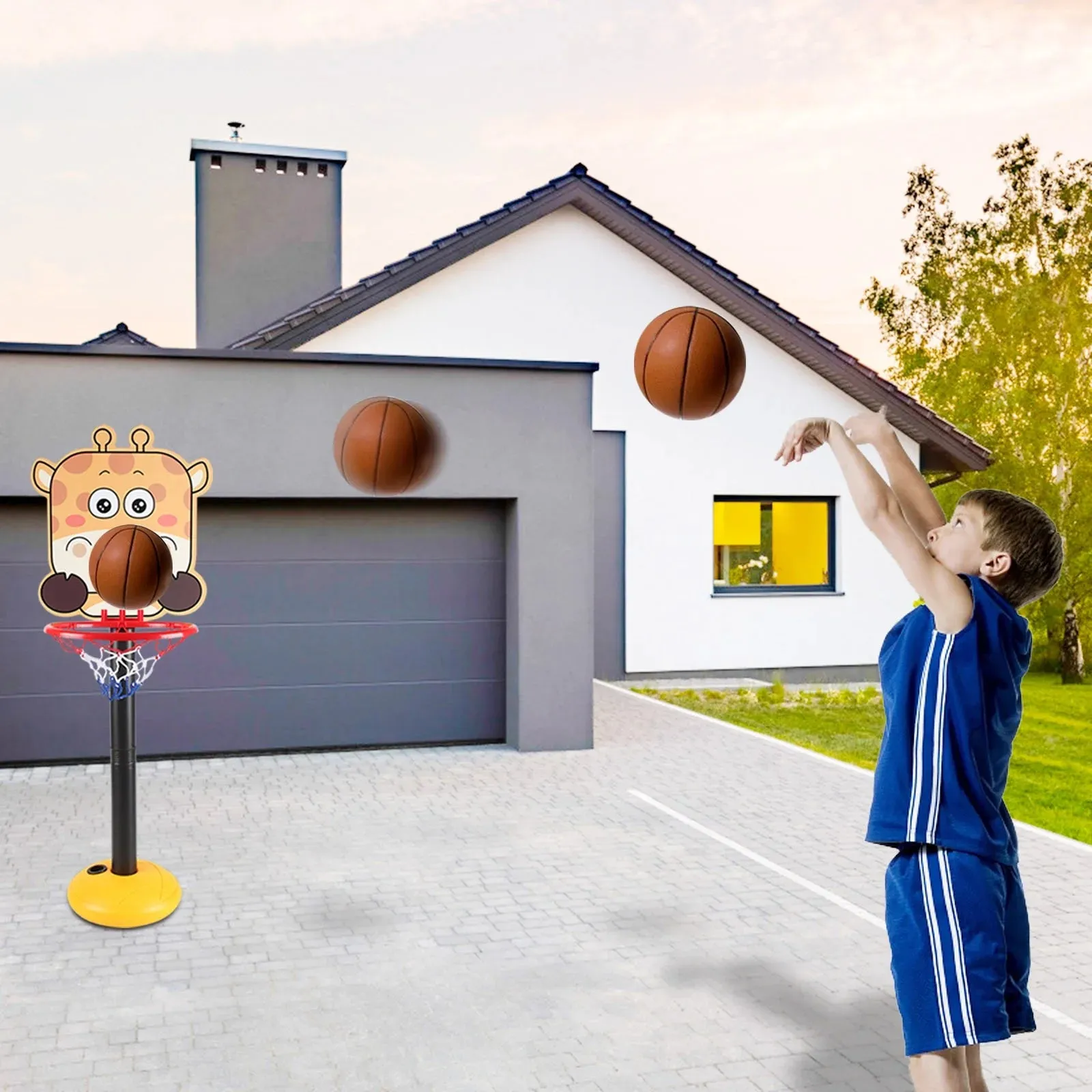 Kids Basketball Hoop Stand, Adjustable Height, Mini Kids Basketball Goal Toy with Ball & Pump, Toddler Basketball Hoop Stand for Boys Girls Toddlers Age 3 Up