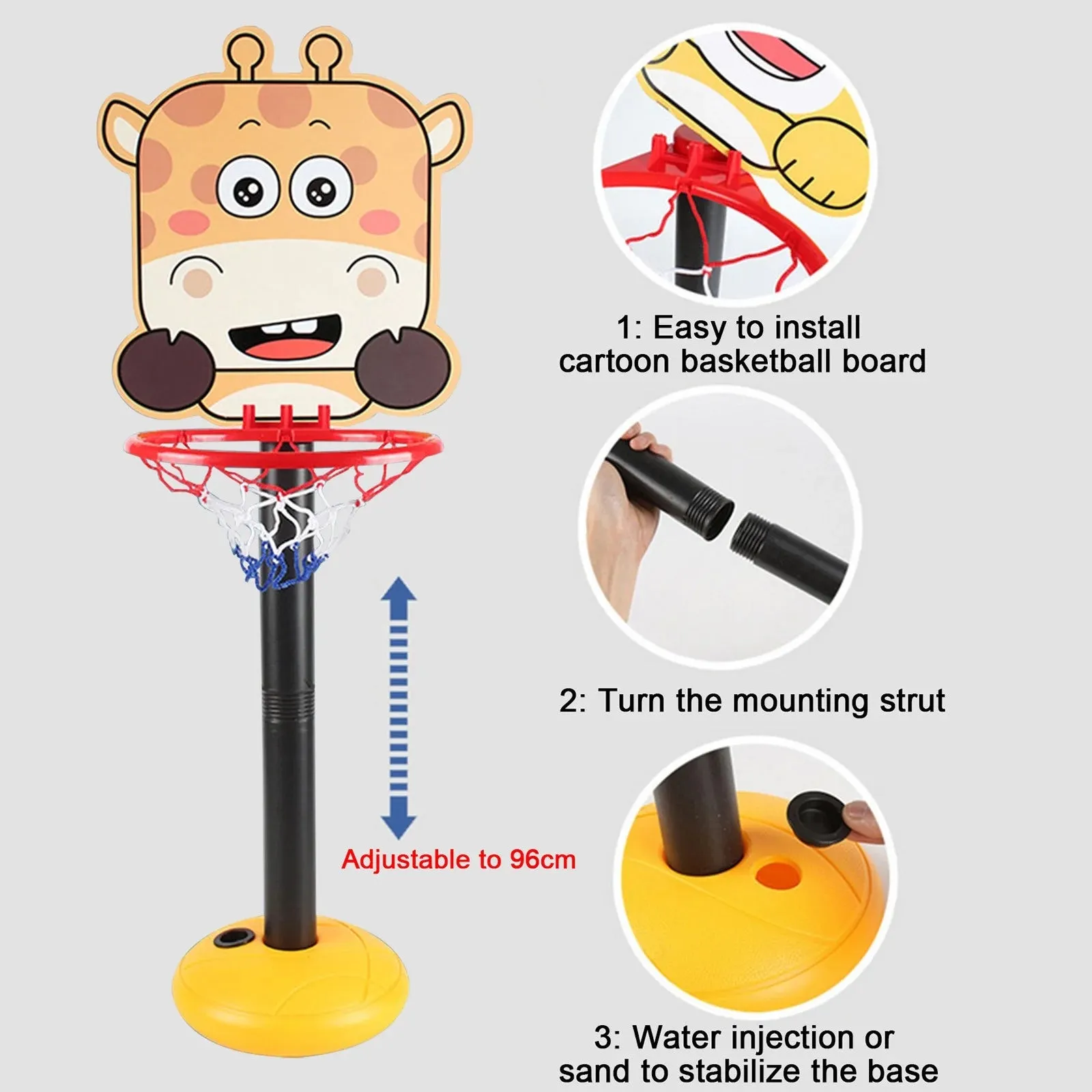 Kids Basketball Hoop Stand, Adjustable Height, Mini Kids Basketball Goal Toy with Ball & Pump, Toddler Basketball Hoop Stand for Boys Girls Toddlers Age 3 Up