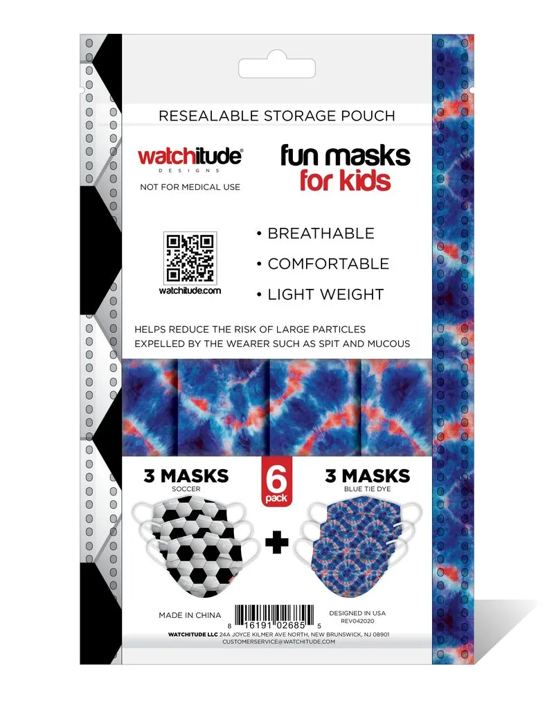 Kids Disposable Masks - Soccer / Blue Tie Dye