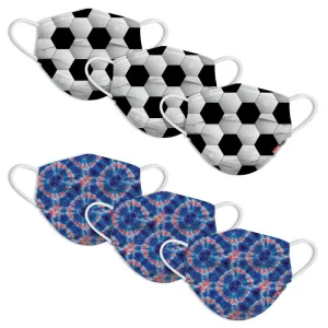Kids Disposable Masks - Soccer / Blue Tie Dye