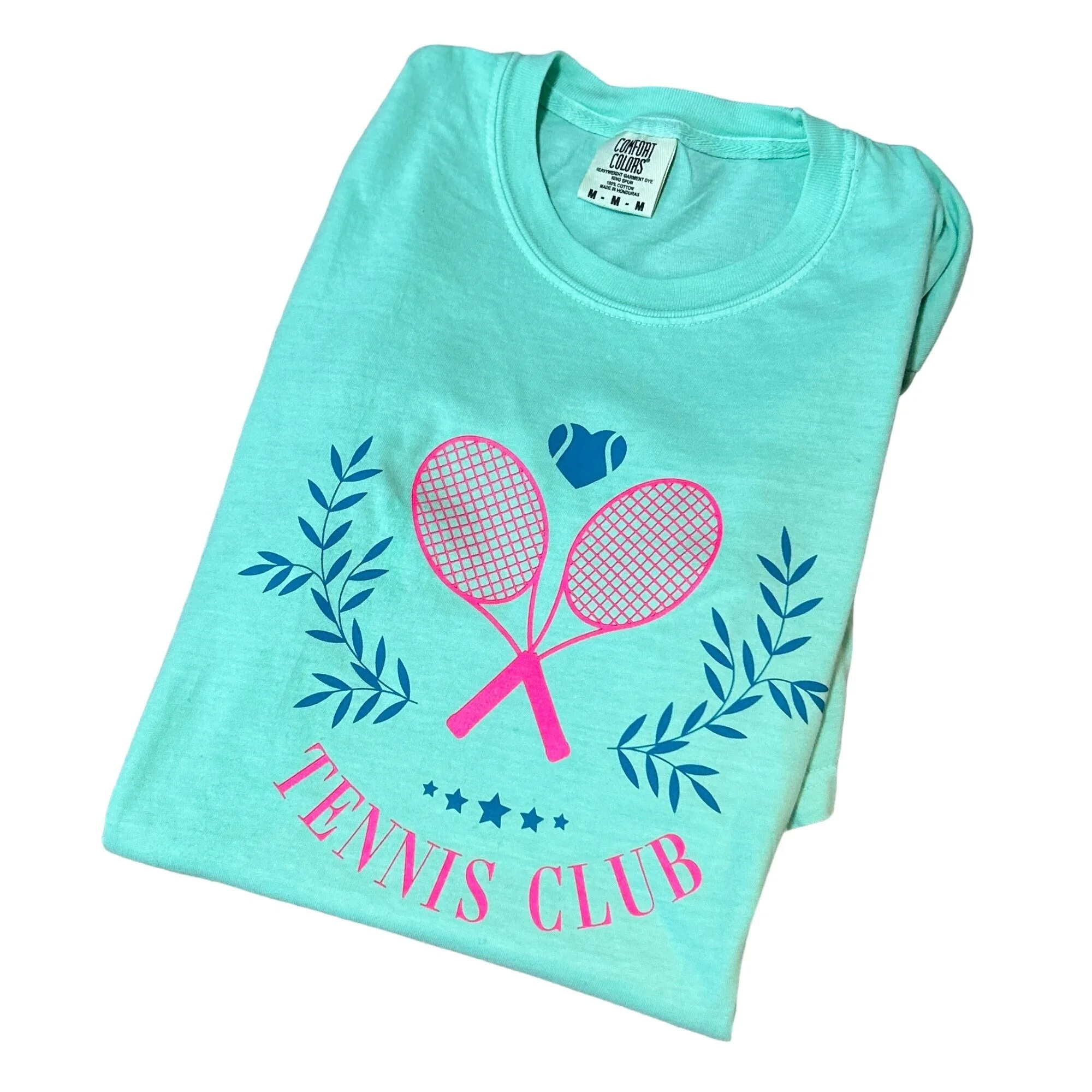 Light Green Blue Tennis Club Graphic Short Sleeve T-Shirt