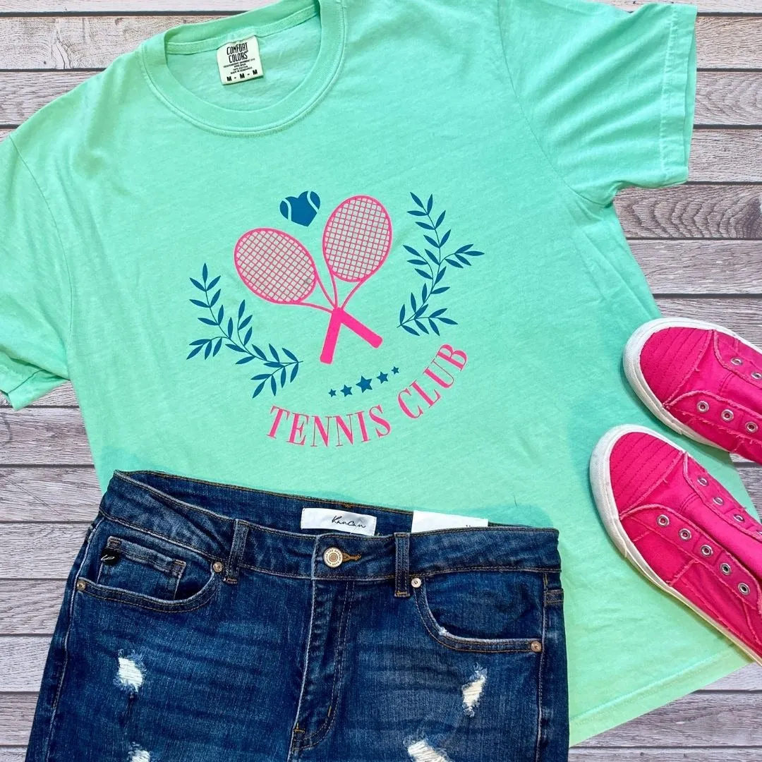 Light Green Blue Tennis Club Graphic Short Sleeve T-Shirt